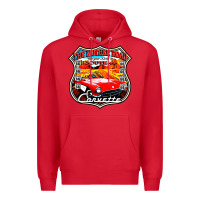 Red CLASSIC CARS ROUTE 66 Premium Hoodie - artisFamous