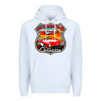 White CLASSIC CARS ROUTE 66 Premium Hoodie - artisFamous