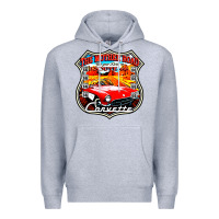 Heather Grey CLASSIC CARS ROUTE 66 Premium Hoodie - artisFamous