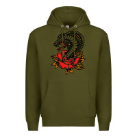 Army Green the king cobra snake and rose Premium Hoodie - artisFamous