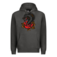 Charcoal Heather the king cobra snake and rose Premium Hoodie - artisFamous