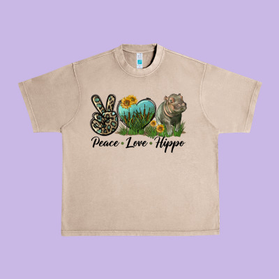 Peace Love Hippo Urban Heavy Tee Designed By Lillyallendesigns