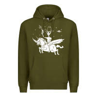 Army Green alien riding unicorn  cool ufo cowboy Premium Hoodie - artisFamous