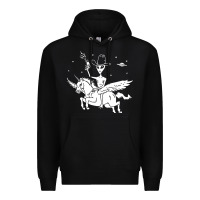 Black alien riding unicorn  cool ufo cowboy Premium Hoodie - artisFamous