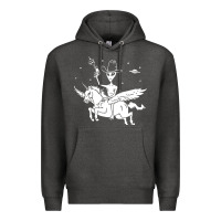 Charcoal Heather alien riding unicorn  cool ufo cowboy Premium Hoodie - artisFamous