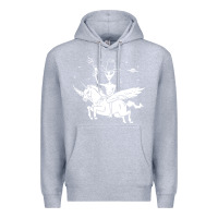 Heather Grey alien riding unicorn  cool ufo cowboy Premium Hoodie - artisFamous