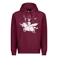 Burgundy alien riding unicorn  cool ufo cowboy Premium Hoodie - artisFamous