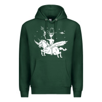 Sports Green alien riding unicorn  cool ufo cowboy Premium Hoodie - artisFamous