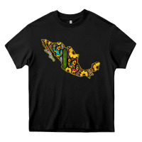 Black Guerrero Mexico Serape Cactus Sunflower Map Heavy Core Tee - RanaPortraitStore