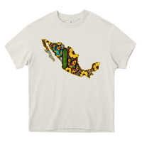 Cream Guerrero Mexico Serape Cactus Sunflower Map Heavy Core Tee - RanaPortraitStore