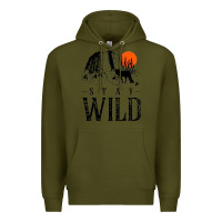 Army Green stay wild illustration with mountain Premium Hoodie - artisFamous
