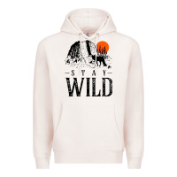 Pale Pink stay wild illustration with mountain Premium Hoodie - artisFamous