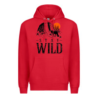 Red stay wild illustration with mountain Premium Hoodie - artisFamous