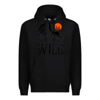 Black stay wild illustration with mountain Premium Hoodie - artisFamous
