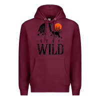 Burgundy stay wild illustration with mountain Premium Hoodie - artisFamous