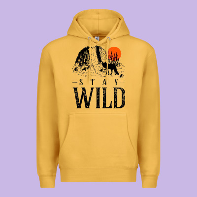 Stay Wild Illustration With Mountain Premium Hoodie Designed By Artisfamous