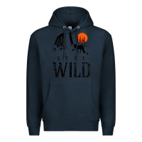 Navy stay wild illustration with mountain Premium Hoodie - artisFamous