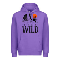 Purple stay wild illustration with mountain Premium Hoodie - artisFamous