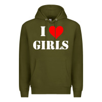 Army Green i love girls Premium Hoodie - artisFamous