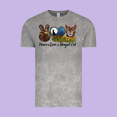 Peace Love Bengal Cat Head Vintage Tee Designed By Lillyallendesigns