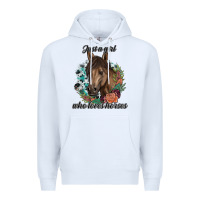 White Just A Girl Who Loves Horses Premium Hoodie - artisFamous