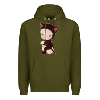 Army Green Yoshitomo Nara Cute Cat Premium Hoodie - artisFamous