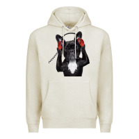Oatmeal Heather french bulldog dj style Premium Hoodie - artisFamous
