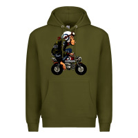 Army Green monkey bike cartoon Premium Hoodie - artisFamous