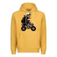 Mustard monkey bike cartoon Premium Hoodie - artisFamous