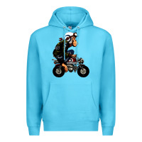 Ocean Blue monkey bike cartoon Premium Hoodie - artisFamous