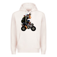 Pale Pink monkey bike cartoon Premium Hoodie - artisFamous