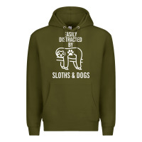 Army Green easily distracted by sloths and dogs funny sloth quote paw print Premium Hoodie - artisFamous