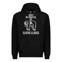 Easily Distracted By Sloths And Dogs Funny Sloth Quote Paw Print Premium Hoodie | Teevron