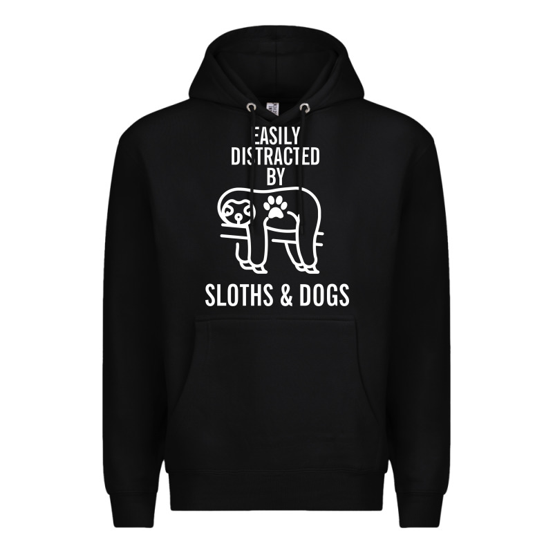 Easily Distracted By Sloths And Dogs Funny Sloth Quote Paw Print Premium Hoodie by artisFamous | Teevron