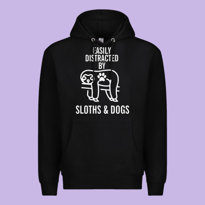 Easily Distracted By Sloths And Dogs Funny Sloth Quote Paw Print Premium Hoodie Designed By Artisfamous