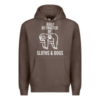 Coffee easily distracted by sloths and dogs funny sloth quote paw print Premium Hoodie - artisFamous
