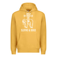 Mustard easily distracted by sloths and dogs funny sloth quote paw print Premium Hoodie - artisFamous