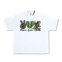 White Peace Love Sloths Urban Heavy Tee - LillyAllenDesigns