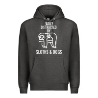 Charcoal Heather easily distracted by sloths and dogs funny sloth quote paw print Premium Hoodie - artisFamous