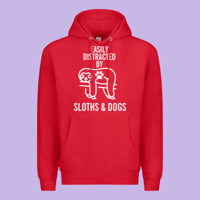 Easily Distracted By Sloths And Dogs Funny Sloth Quote Paw Print Premium Hoodie Designed By Artisfamous