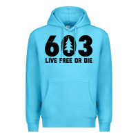 Ocean Blue live free or die 603 tree Premium Hoodie - artisFamous