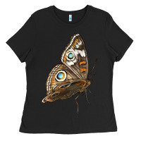 Black Flying Common Buckeye Butterfly Ladies Tee - LillyAllenDesigns