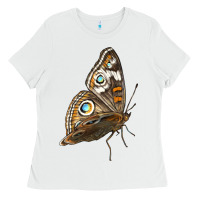White Flying Common Buckeye Butterfly Ladies Tee - LillyAllenDesigns