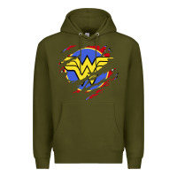 Army Green tear off wonder woman shield Premium Hoodie - artisFamous