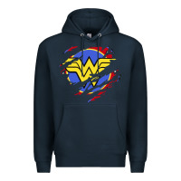 Navy tear off wonder woman shield Premium Hoodie - artisFamous