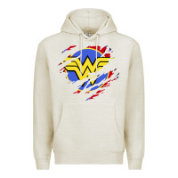 Oatmeal Heather tear off wonder woman shield Premium Hoodie - artisFamous
