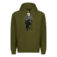 Army Green bernie sitting in the cold with mittens meme Premium Hoodie - artisFamous