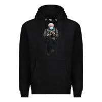 Black bernie sitting in the cold with mittens meme Premium Hoodie - artisFamous