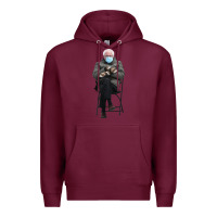 Burgundy bernie sitting in the cold with mittens meme Premium Hoodie - artisFamous