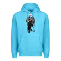 Ocean Blue bernie sitting in the cold with mittens meme Premium Hoodie - artisFamous